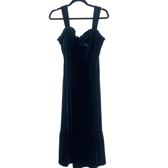 Betsy Johnson Midi Dress Size S Emerald Green  Velvet Babydoll Smocked Party Wed - Picture 1 of 14